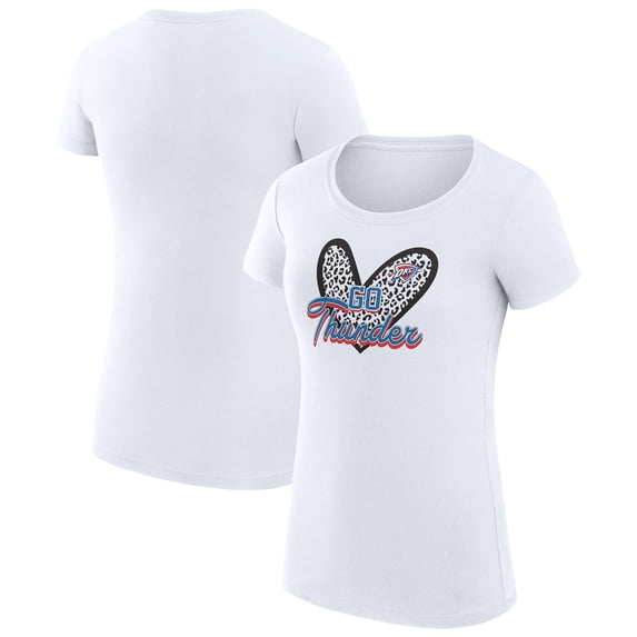 Women's G-III 4Her by Carl Banks White Oklahoma City Thunder Super-Slim Fit Lightweight Leopard Heart T-Shirt