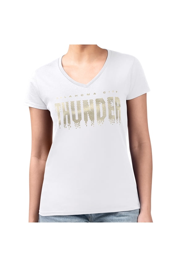 Women's G-III 4Her by Carl Banks White Oklahoma City Thunder Super-Slim-Fit Metallic Drop Lightweight V-Neck T-Shirt