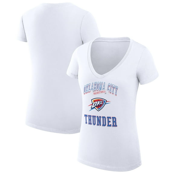 Women's G-III 4Her by Carl Banks White Oklahoma City Thunder Super-Slim Fit Lightweight Team Logo V-Neck T-Shirt