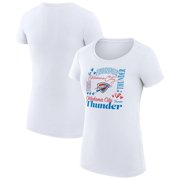 Women's G-III 4Her by Carl Banks White Oklahoma City Thunder Super-Slim Fit Lightweight Team Name Collage Graphic
