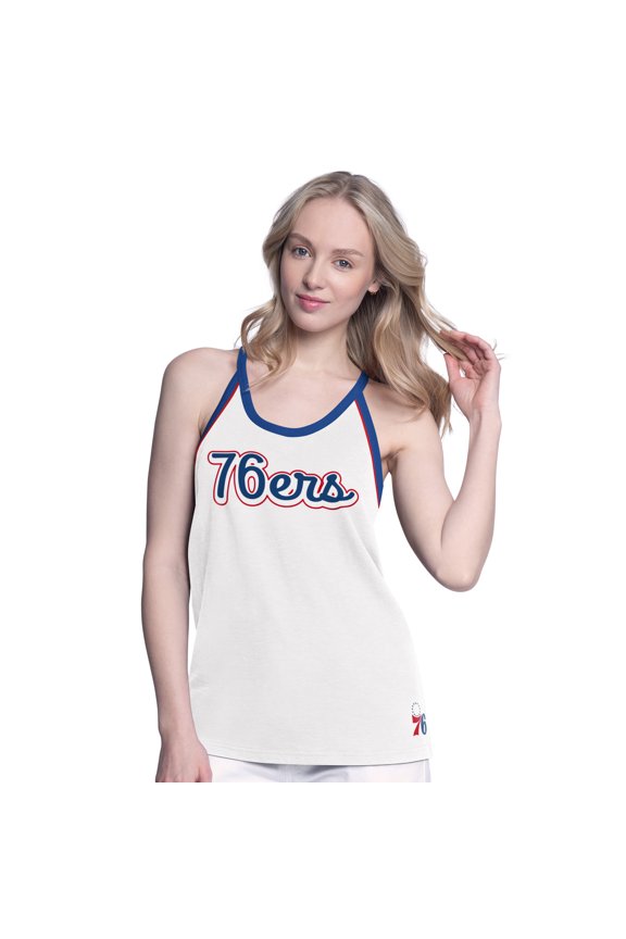 Women's G-III 4Her by Carl Banks White Philadelphia 76ers Curveball Racerback Scoop Neck Slub Tank Top