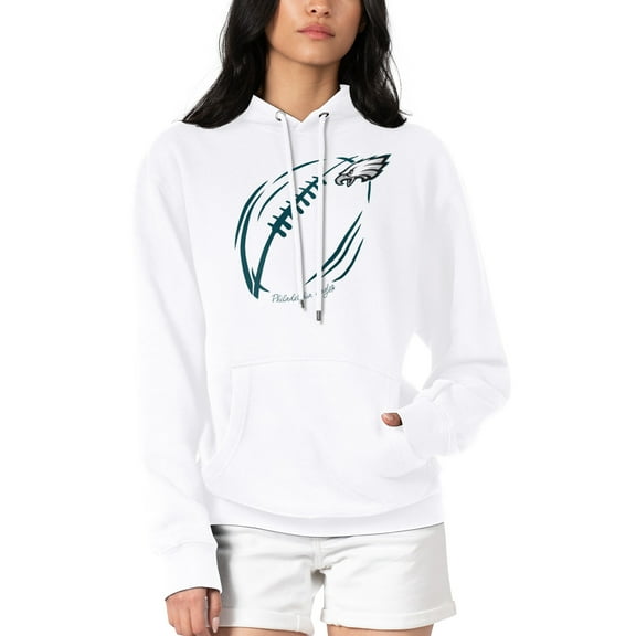 Women's G-III 4Her by Carl Banks White Philadelphia Eagles Football Logo Fleece Tri-Blend Pullover Hoodie