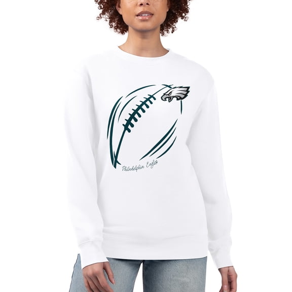 Women's G-III 4Her by Carl Banks White Philadelphia Eagles Football Logo Graphic Fleece Tri-Blend Pullover Sweatshirt
