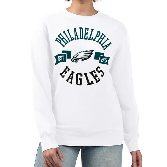 Women's G-III 4Her by Carl Banks White Philadelphia Eagles Large Team Graphic Fleece Pullover Sweatshirt