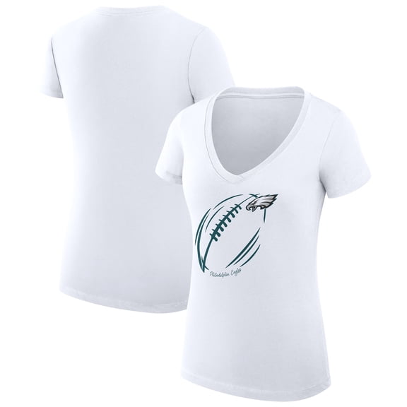 Women's G-III 4Her by Carl Banks  White Philadelphia Eagles Super-Slim Fit Lightweight Subtle Football V-Neck T-Shirt