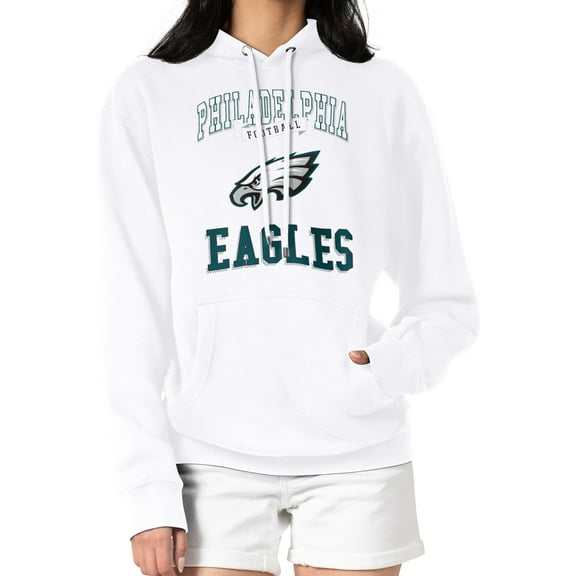 Women's G-III 4Her by Carl Banks White Philadelphia Eagles Team Logo Graphic Fleece Tri-Blend Pullover Hoodie