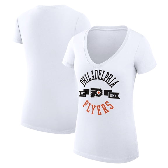 Women's G-III 4Her by Carl Banks White Philadelphia Flyers Super-Slim Fit Lightweight City Graphic V-Neck T-Shirt