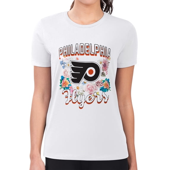 Women's G-III 4Her by Carl Banks White Philadelphia Flyers Super-Slim Fit Lightweight Flower Logo T-Shirt