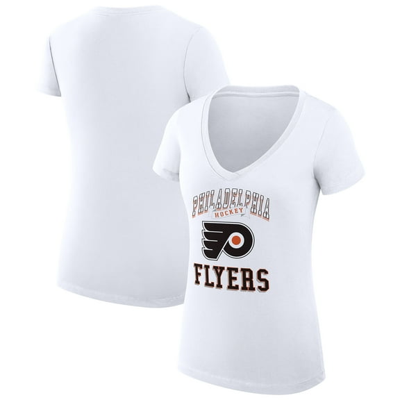 Women's G-III 4Her by Carl Banks White Philadelphia Flyers Super-Slim Fit Lightweight Team Logo Graphic V-Neck T-Shirt