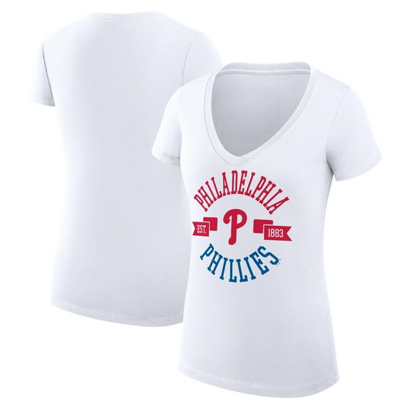 Women's G-III 4Her by Carl Banks White Philadelphia Phillies Super-Slim Fit Lightweight City Graphic V-Neck T-Shirt