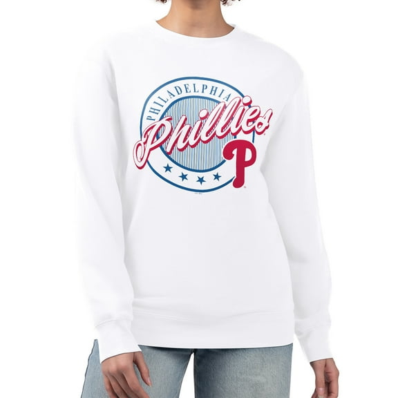 Women's G-III 4Her by Carl Banks White Philadelphia Phillies Pinstripe Circle Team Fleece Pullover Sweatshirt