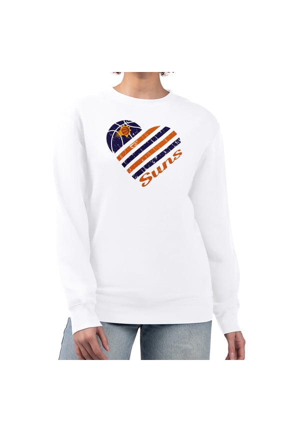 Women's G-III 4Her by Carl Banks White Phoenix Suns Heart Graphic Fleece Pullover Sweatshirt