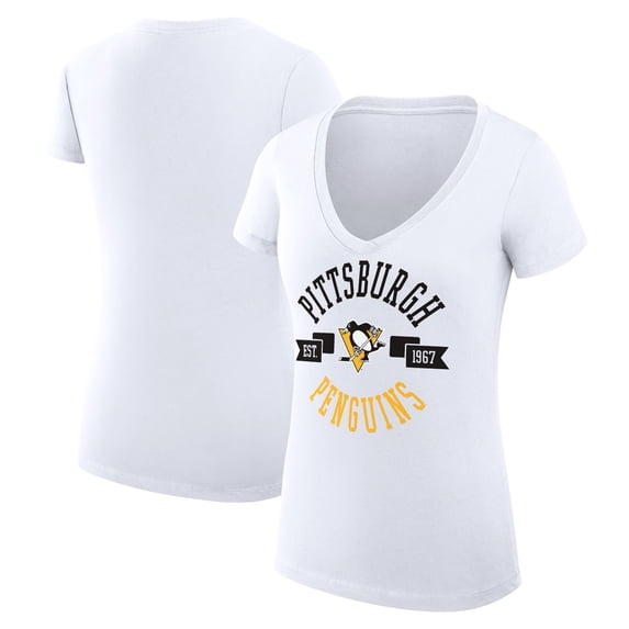 Women's G-III 4Her by Carl Banks White Pittsburgh Penguins City Graphic V-Neck Fitted T-Shirt