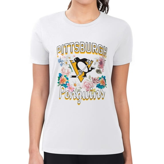 Women's G-III 4Her by Carl Banks White Pittsburgh Penguins Super-Slim Fit Lightweight Flower Logo T-Shirt
