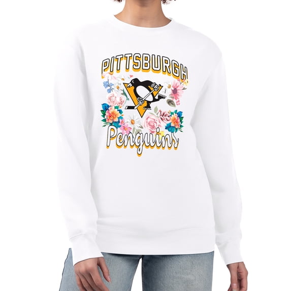 Women's G-III 4Her by Carl Banks White Pittsburgh Penguins Flower Logo Pullover Sweatshirt