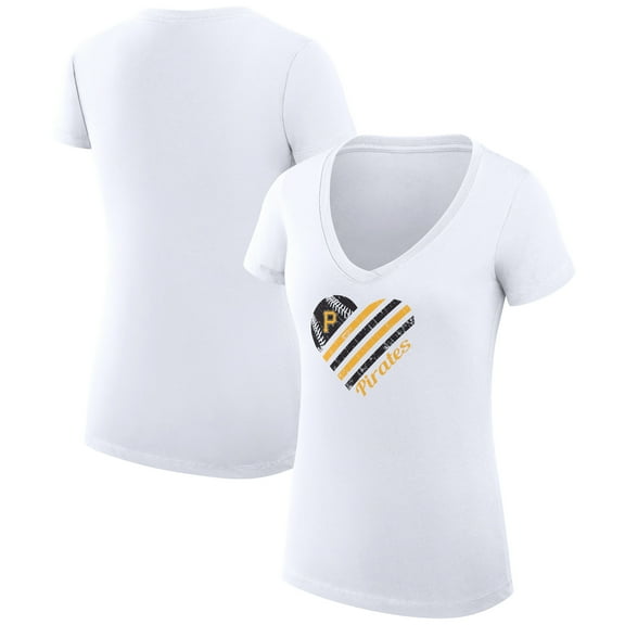 Women's G-III 4Her by Carl Banks  White Pittsburgh Pirates Super-Slim Fit Lightweight Heart V-Neck T-Shirt