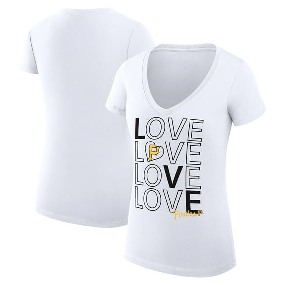 Women's G-III 4Her by Carl Banks White Pittsburgh Pirates Super-Slim Fit Lightweight Love Graphic Team V-Neck T-Shirt