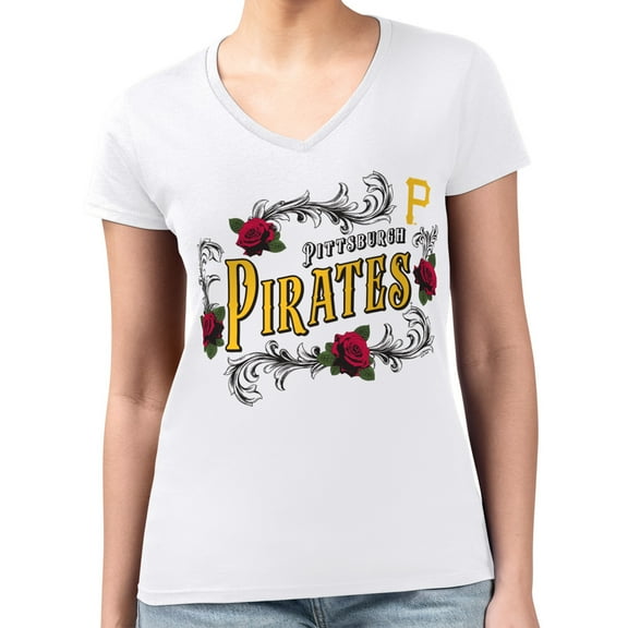 Women's G-III 4Her by Carl Banks  White Pittsburgh Pirates Super-Slim Fit Lightweight Retro Roses V-Neck T-Shirt
