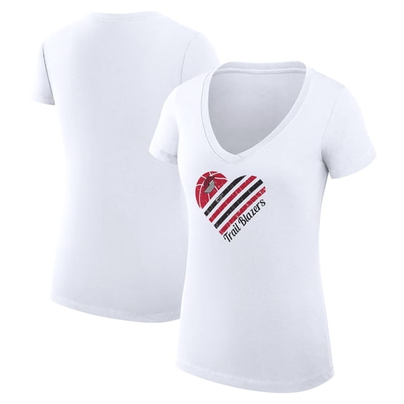 Women's G-III 4Her by Carl Banks White Portland Trail Blazers Heart V-Neck T-Shirt