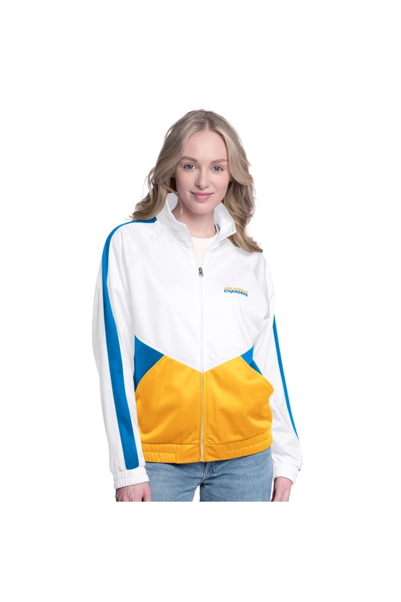 Women's G-III 4Her by Carl Banks White/Powder Blue Los Angeles Chargers Rally Rhinestone Full-Zip Track Jacket