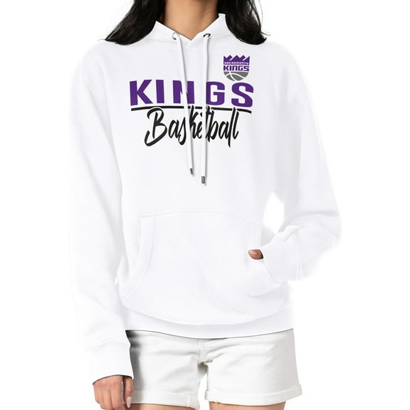 Women's G-III 4Her by Carl Banks White Sacramento Kings Graphics Fleece Pullover Hoodie