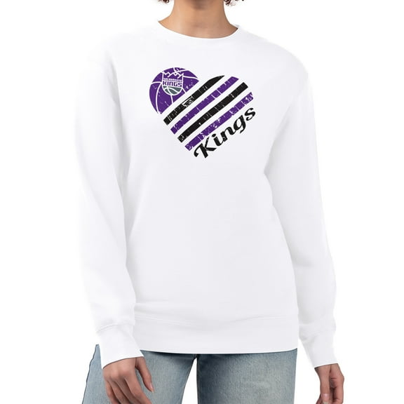 Women's G-III 4Her by Carl Banks  White Sacramento Kings Heart Graphic Fleece Pullover Sweatshirt