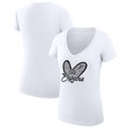 thumbnail image 1 of Women's G-III 4Her by Carl Banks  White San Antonio Spurs Leopard Heart Fitted V-Neck T-Shirt, 1 of 3