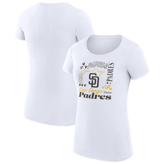 Women's G-III 4Her by Carl Banks White San Diego Padres Super-Slim Fit Lightweight Collage Team Graphic Crew Neck