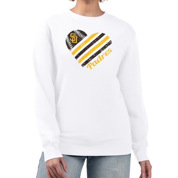 Women's G-III 4Her by Carl Banks White San Diego Padres Heart Logo Fleece Pullover Sweatshirt