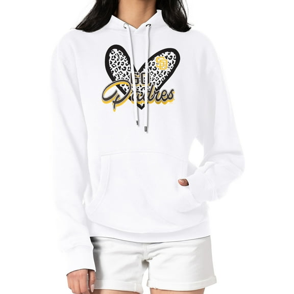 Women's G-III 4Her by Carl Banks White San Diego Padres Leopard Heart Pullover Hoodie