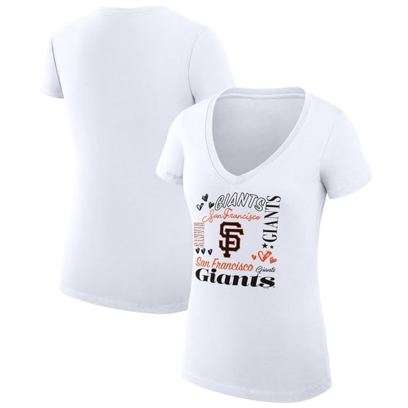 Women's G-III 4Her by Carl Banks White San Francisco Giants Super-Slim Fit Lightweight Collage Team Graphic V-Neck