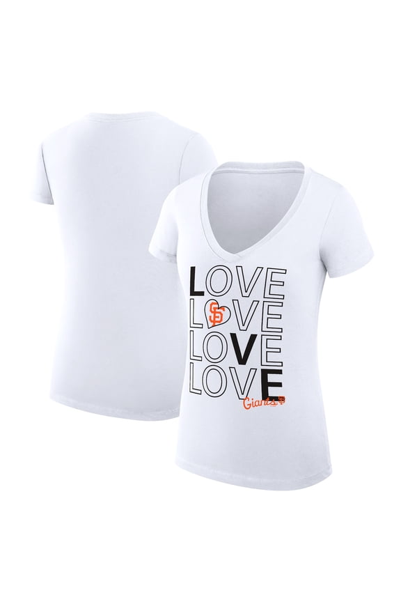 Women's G-III 4Her by Carl Banks White San Francisco Giants Super-Slim Fit Lightweight Love Graphic Team V-Neck T-Shirt