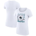 thumbnail image 1 of Women's G-III 4Her by Carl Banks White San Jose Sharks Super-Slim Fit Lightweight Collage Team Graphic T-Shirt, 1 of 3