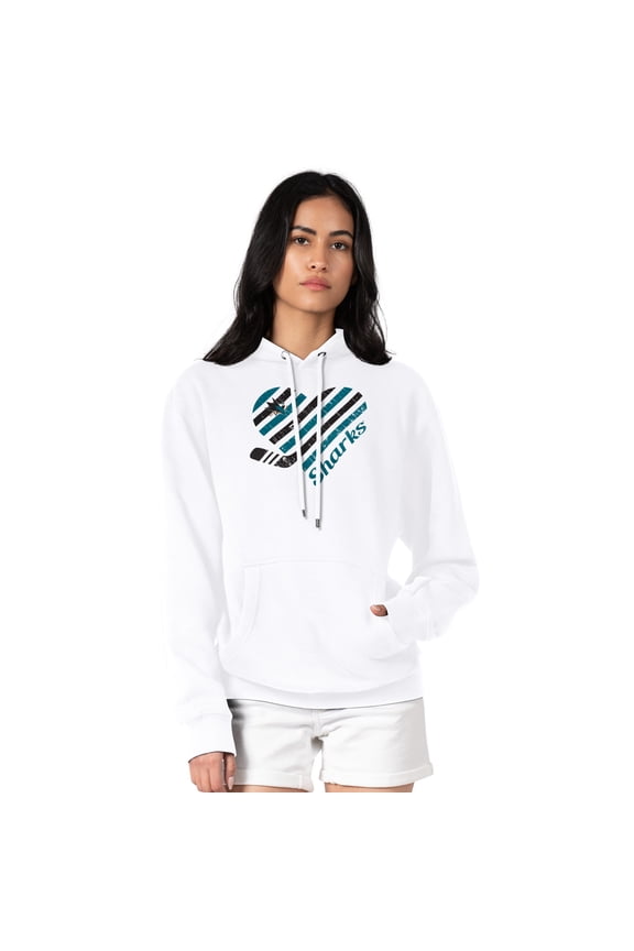 Women's G-III 4Her by Carl Banks White San Jose Sharks Heart Pullover Hoodie