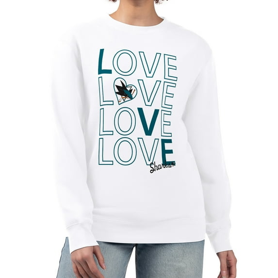 Women's G-III 4Her by Carl Banks White San Jose Sharks Lots Of Love Team Logo Graphic Pullover Sweatshirt