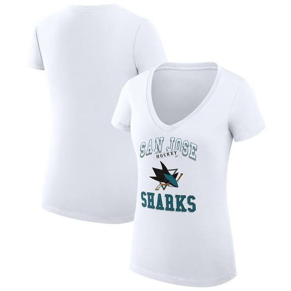 Women's G-III 4Her by Carl Banks White San Jose Sharks Super-Slim Fit Lightweight Team Logo Graphic V-Neck T-Shirt