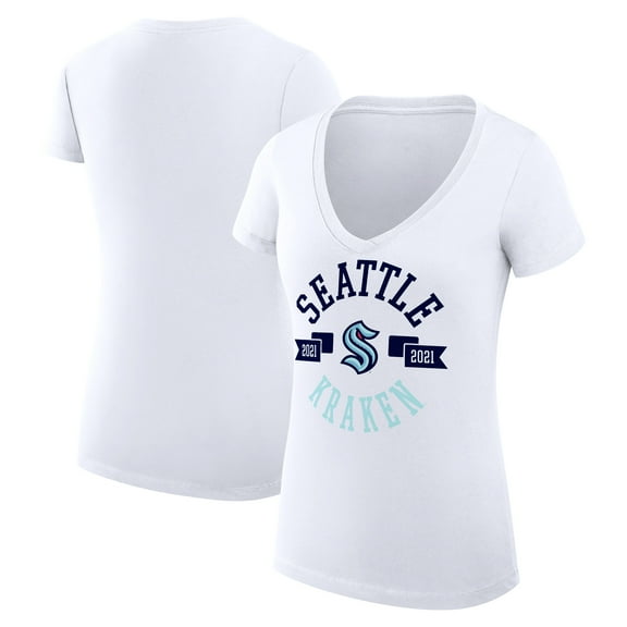 Women's G-III 4Her by Carl Banks White Seattle Kraken Super-Slim Fit Lightweight City Graphic V-Neck T-Shirt
