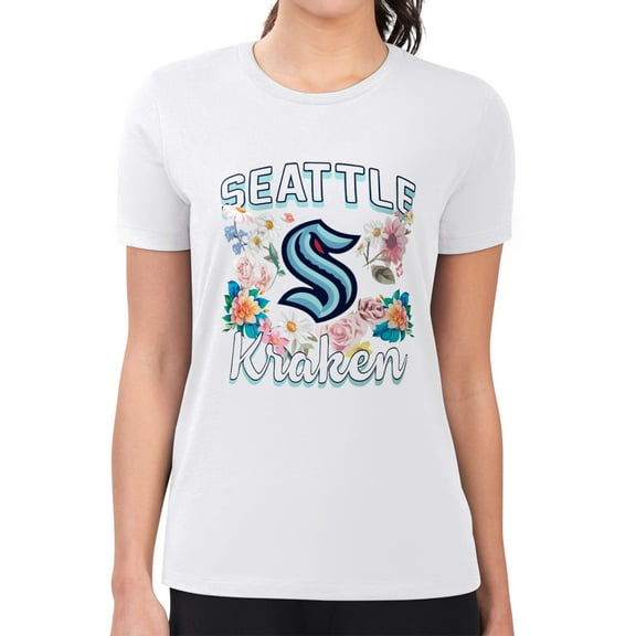 Women's G-III 4Her by Carl Banks White Seattle Kraken Super-Slim Fit Lightweight Flower Logo T-Shirt