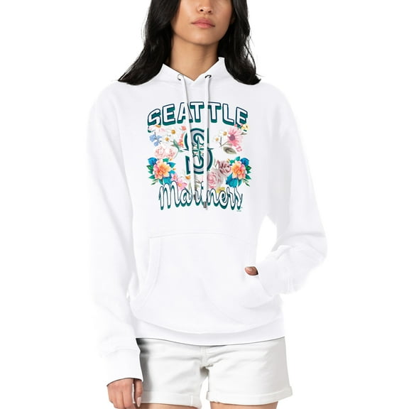 Women's G-III 4Her by Carl Banks White Seattle Mariners Flowers Graphic Pullover Hoodie