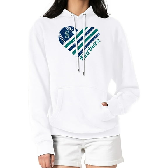 Women's G-III 4Her by Carl Banks  White Seattle Mariners Heart Fleece Pullover Hoodie