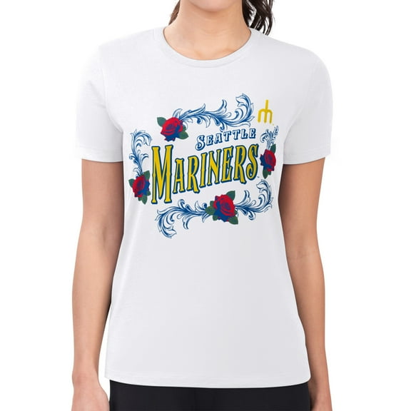 Women's G-III 4Her by Carl Banks White Seattle Mariners Super-Slim Fit Lightweight Retro Roses T-Shirt