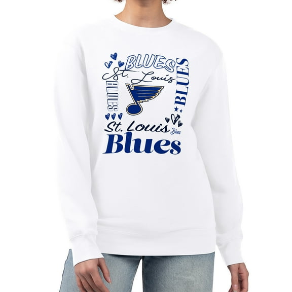 Women's G-III 4Her by Carl Banks White St. Louis Blues Collage Graphic Fleece Long Sleeve Pullover Sweatshirt