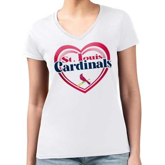 Women's G-III 4Her by Carl Banks  White St. Louis Cardinals Super-Slim Fit Lightweight Double Heart V-Neck T-Shirt
