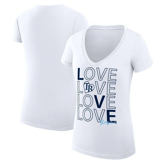 Women's G-III 4Her by Carl Banks White Tampa Bay Rays Super-Slim Fit Lightweight Love Graphic Team V-Neck T-Shirt