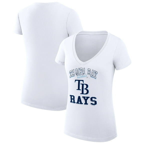 Women's G-III 4Her by Carl Banks White Tampa Bay Rays Super-Slim Fit Lightweight Team Logo Graphic V-Neck T-Shirt