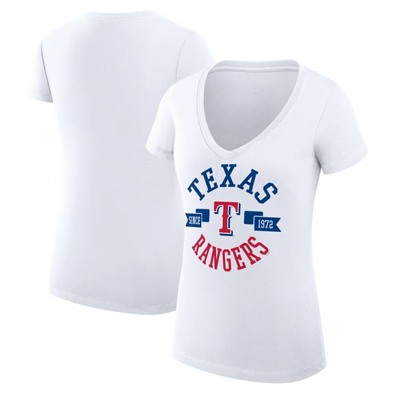 Women's G-III 4Her by Carl Banks White Texas Rangers Super-Slim Fit Lightweight City Graphic V-Neck T-Shirt