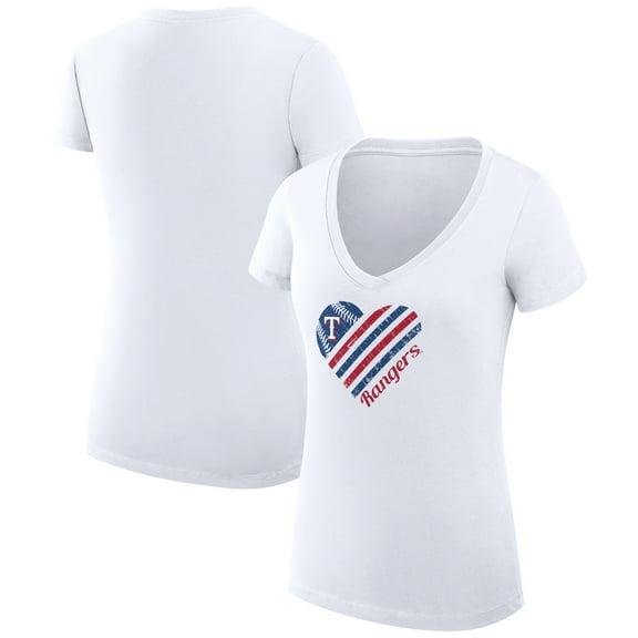 Women's G-III 4Her by Carl Banks White Texas Rangers Super-Slim Fit Lightweight Heart V-Neck T-Shirt