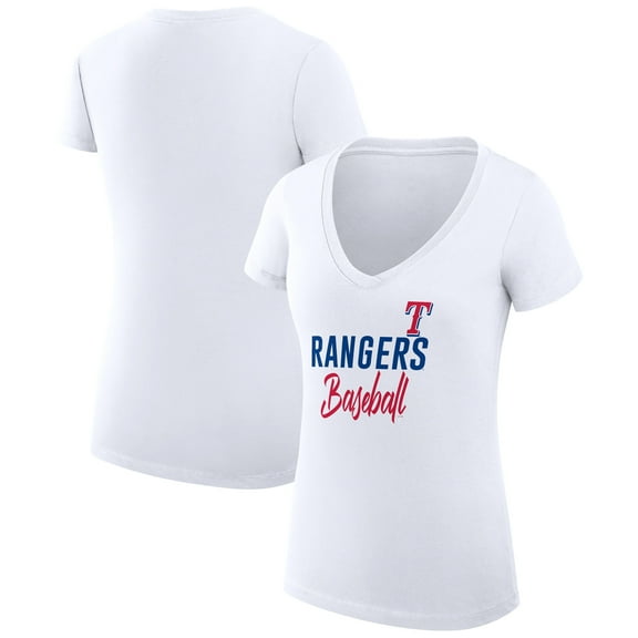 Women's G-III 4Her by Carl Banks White Texas Rangers Super-Slim Fit Lightweight Team Graphic V-Neck T-Shirt