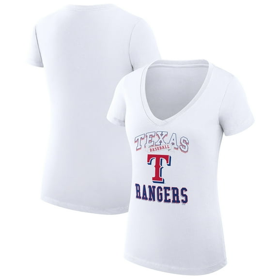 Women's G-III 4Her by Carl Banks White Texas Rangers Super-Slim Fit Lightweight Team Logo Graphic V-Neck T-Shirt