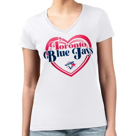 Women's G-III 4Her by Carl Banks White Toronto Blue Jays Super-Slim Fit Lightweight Double Heart V-Neck T-Shirt